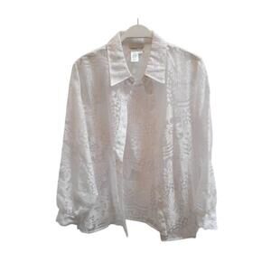 Coldwater Creek Oversized Sheer Floral Lace Shirt - White - Size Petite Small